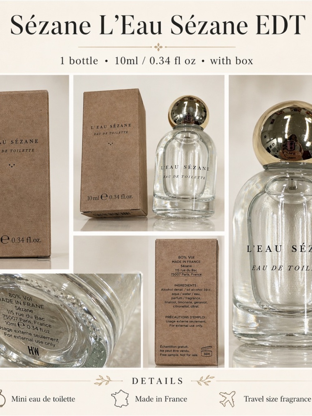 L’Eau Sézane Eau de Toilette mini fragrance bottle with original box.